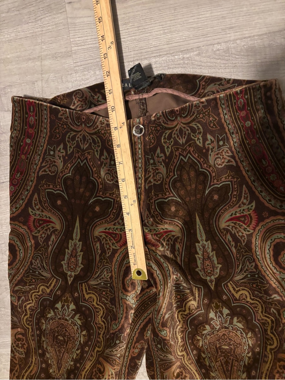 VTG Ralph Lauren Pants Womens Sz 8 Brown Paisley Velvet Straight Leg  boho 70’s - Picture 4 of 6